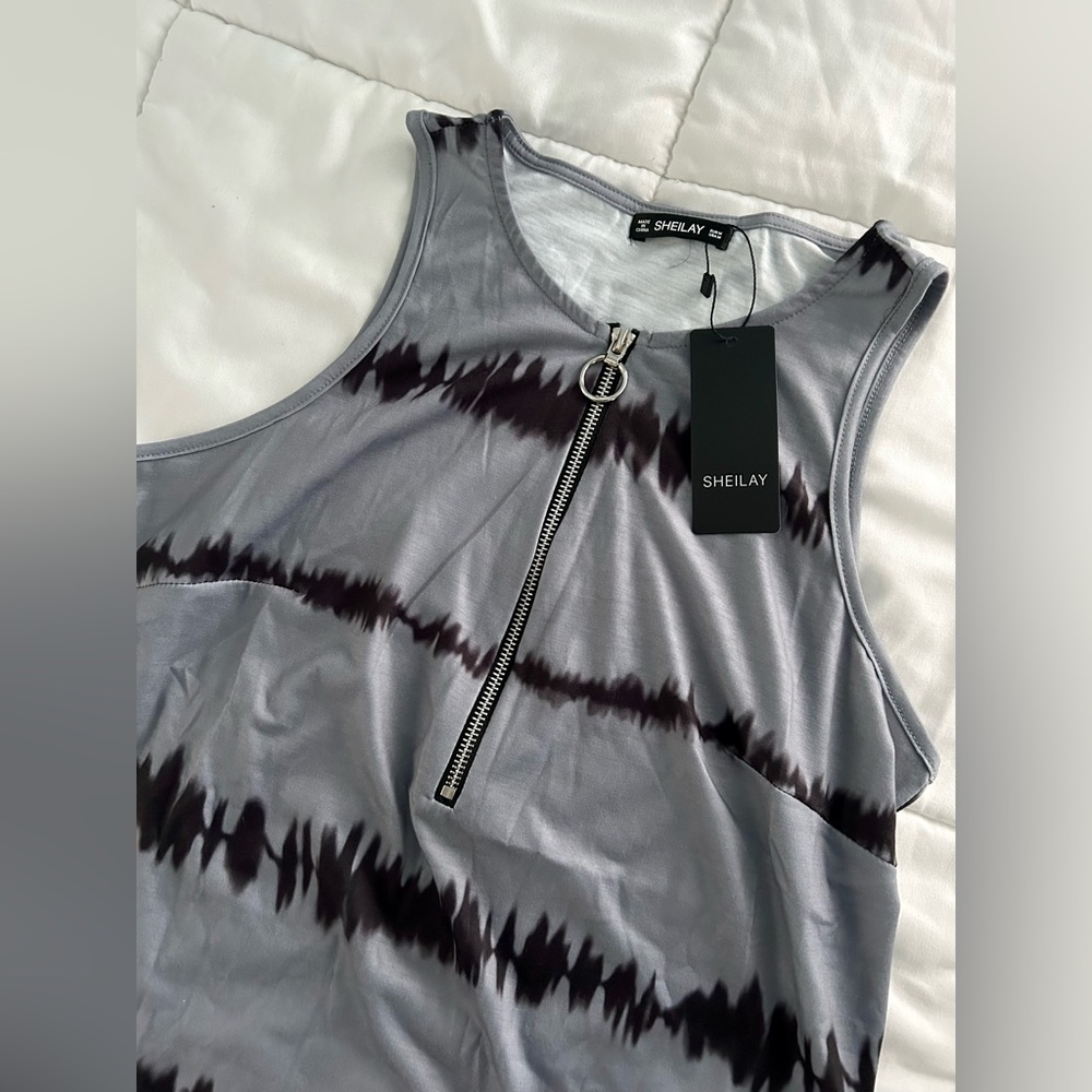 Sheilay Grey Blank Tie Dye Striped Tank